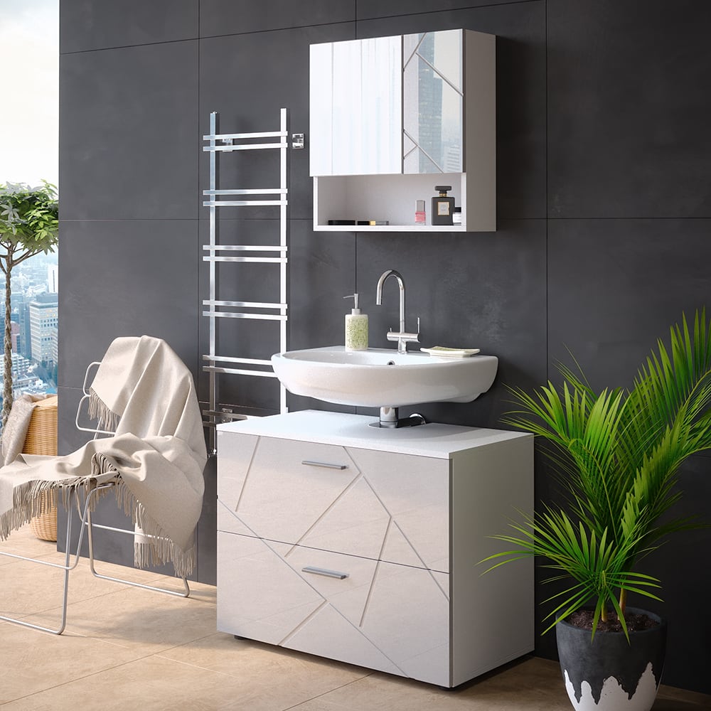 Meuble sous vasque simple 80x58.6cm, blanc haute brillance