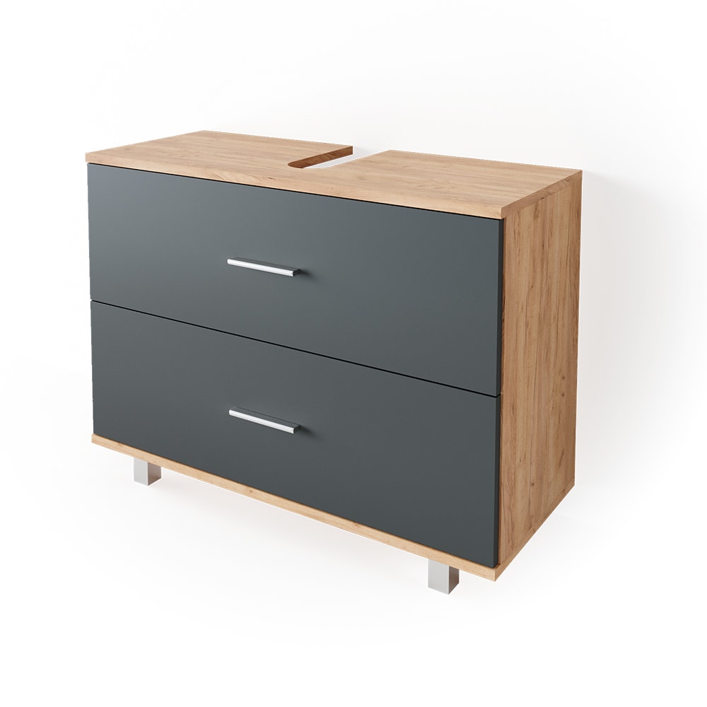 Meuble sous vasque simple 80x60.8cm, Anthracite/chêne doré