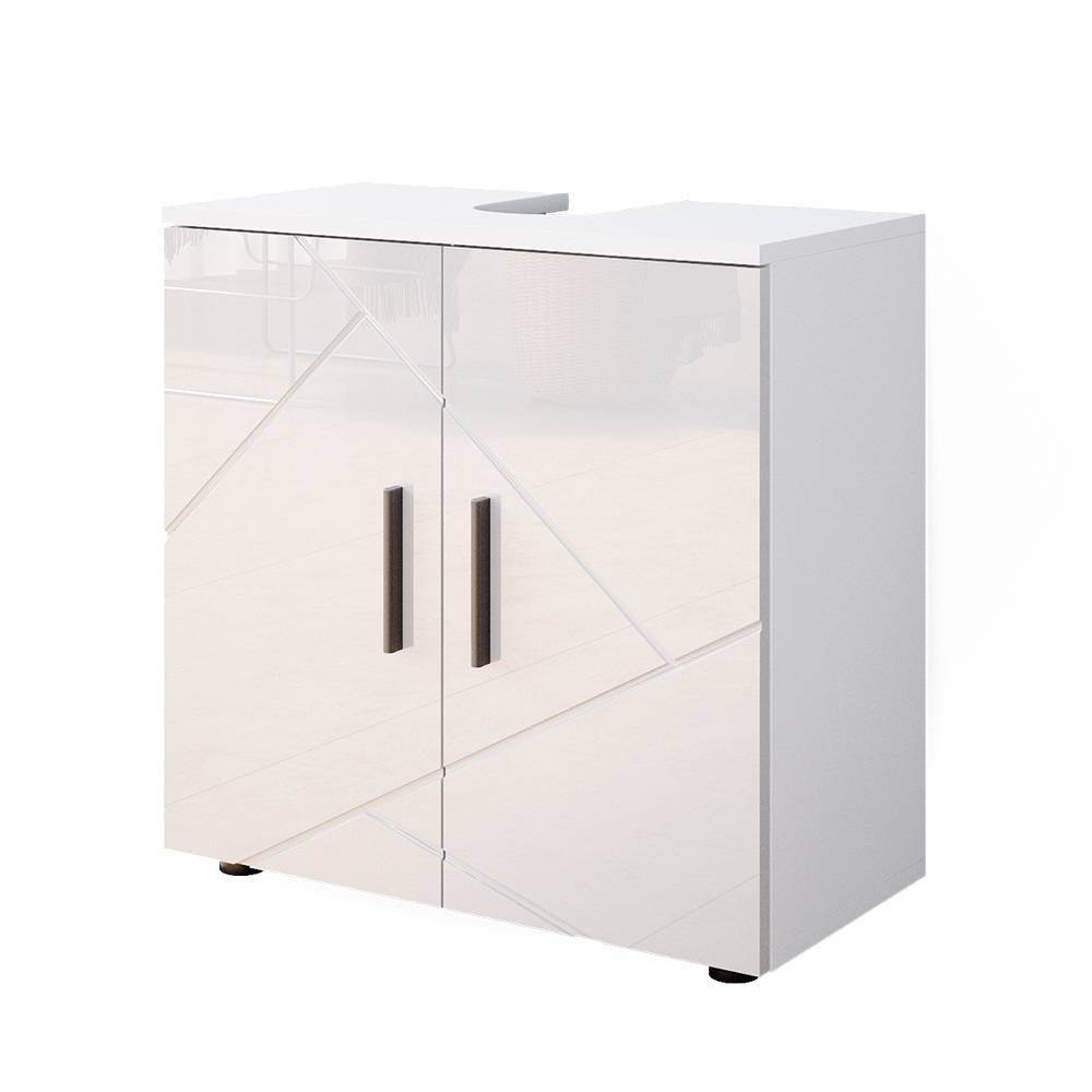 Meuble sous vasque simple 60x59cm, Blanc Haute brillance