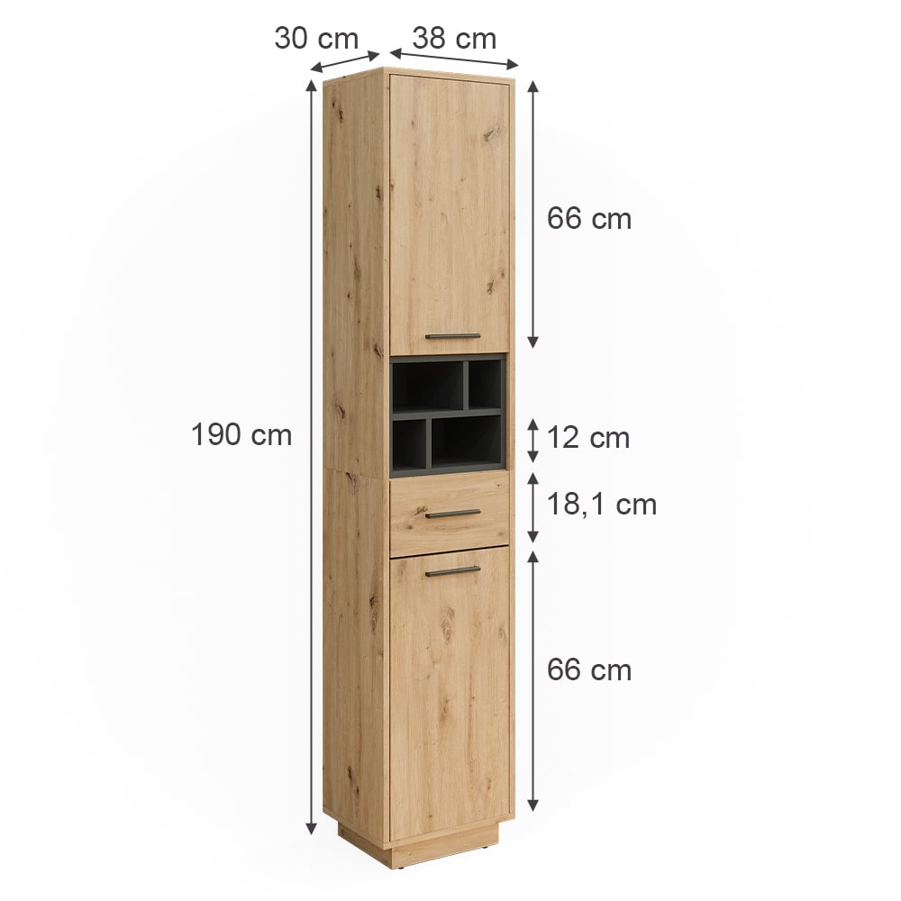 Badschrank mit Türen, Schublade Artisan Eiche/Anthrazit 38x190cm
