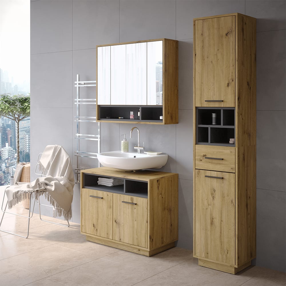 Meuble salle de bain Chêne Artisan/Anthracite 38x190cm