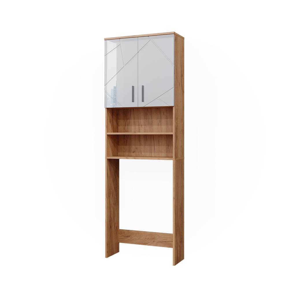 Vicco Waschmaschinenschrank, Weiß Hochglanz/Goldkraft Eiche 64 x 190.5cm style modern Weiß Spanplatte