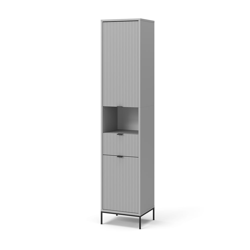 Vicco Badschrank mit Türen, und Schublade Grau 40x190cm style modern Grau Spanplatte