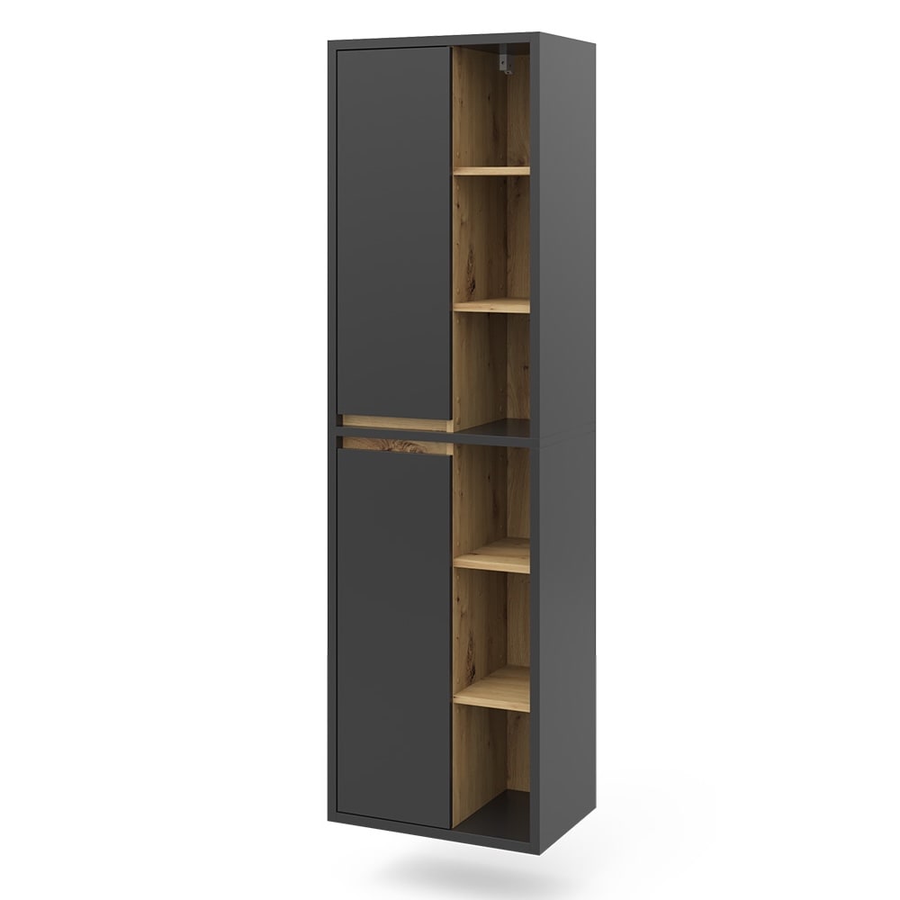 Vicco Badschrank mit Türen, und offenen Fächern, Anthrazit 50 x 170cm style modern Grau Spanplatte