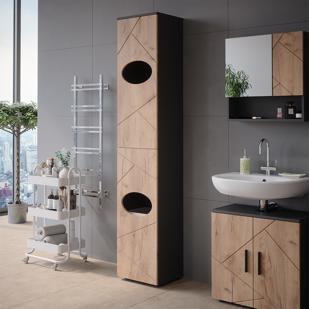 Armoire à linge, Anthracite/chêne doré 37.2 x 192 cm