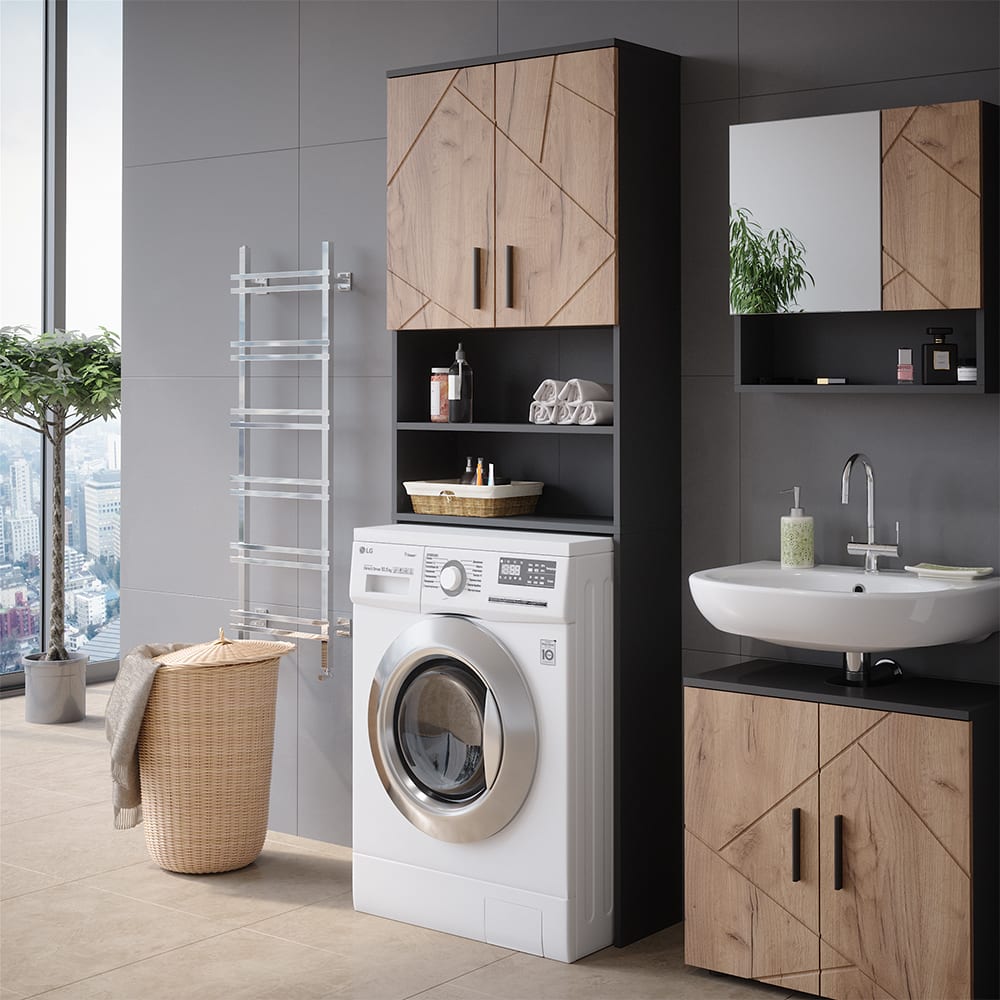 Armoire pour machine à laver 64x190.5cm, Anthracite/chêne doré
