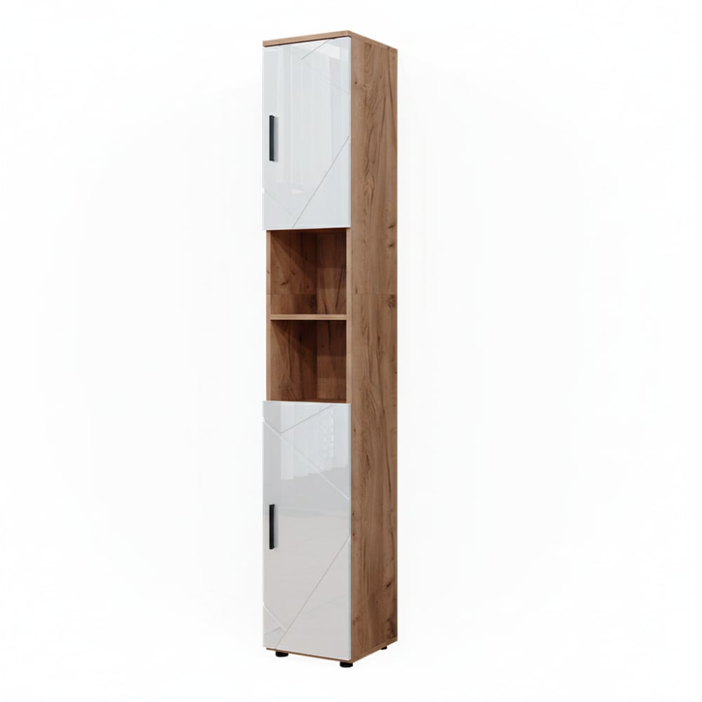 Vicco Badschrank mit Türen, und offenen Fächern, Eiche 30 x 192cm style modern Weiß Spanplatte