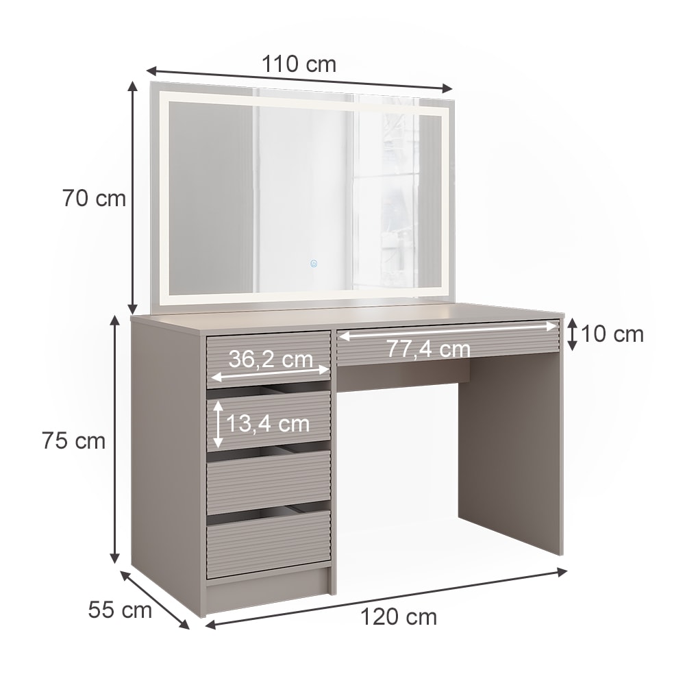Schminktisch mit LED-Spiegel, Cashmere 120 x 75 cm - Maisons Du