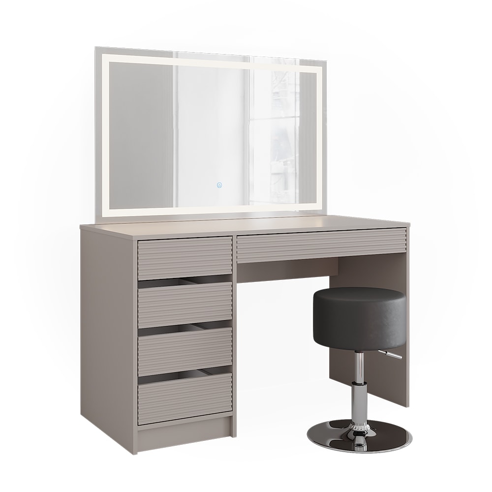 Vicco Schminktisch mit LED-Spiegel und Hocker, Cashmere 120 x 75 cm style modern Weiß Spanplatte