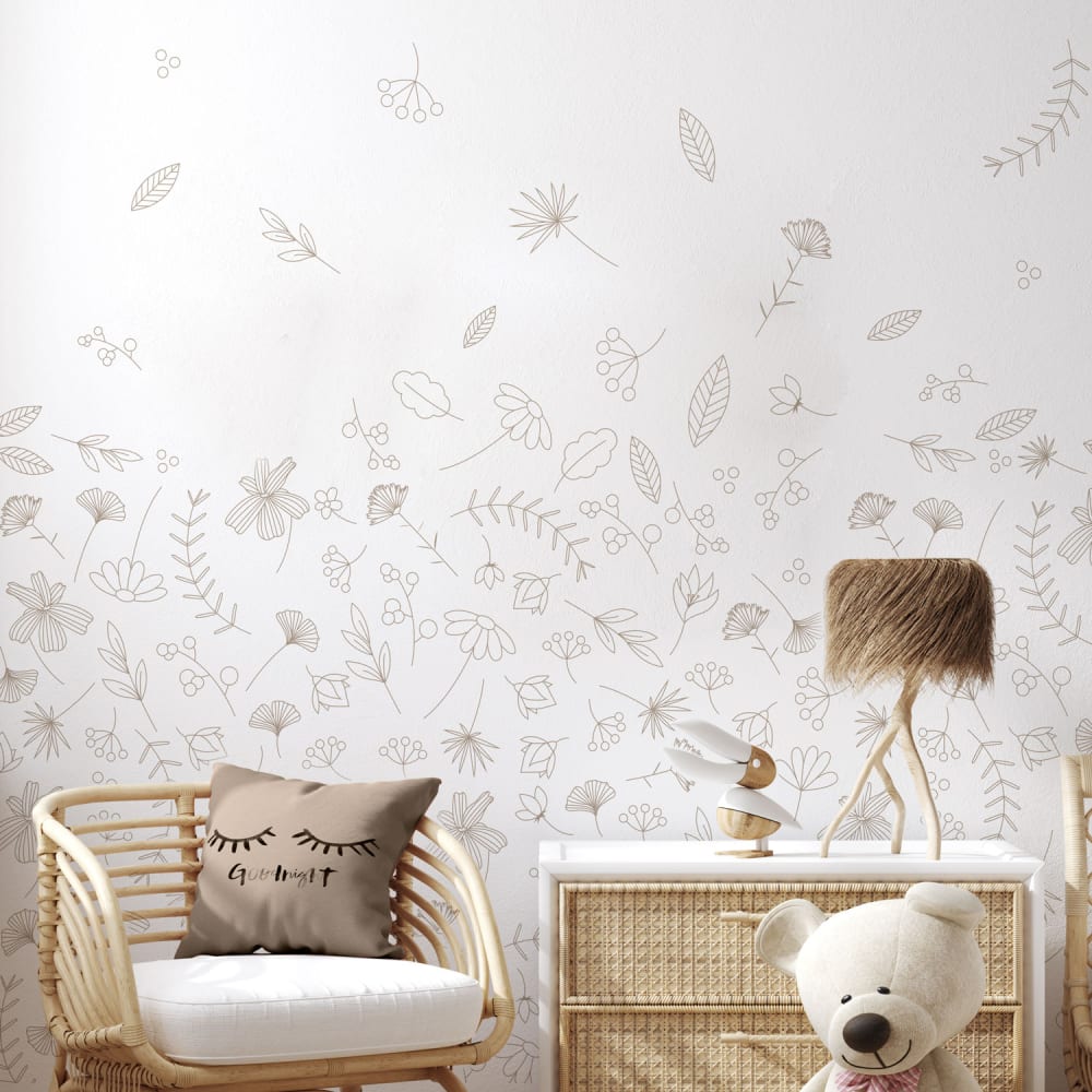 Acte Deco Panorama-Vliestapete fliegende Blumen, Hellgrau 150 x 250cm style modern Öko-Tex Zertifikat Papier Kinder