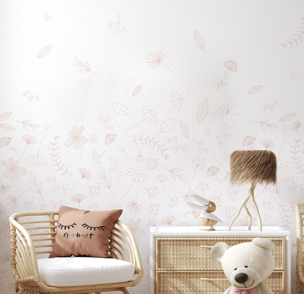 Acte Deco Panorama-Vliestapete fliegende Blumen, Beige 450 x 250cm style modern BEIGE Öko-Tex Zertifikat PAPIER Kinder