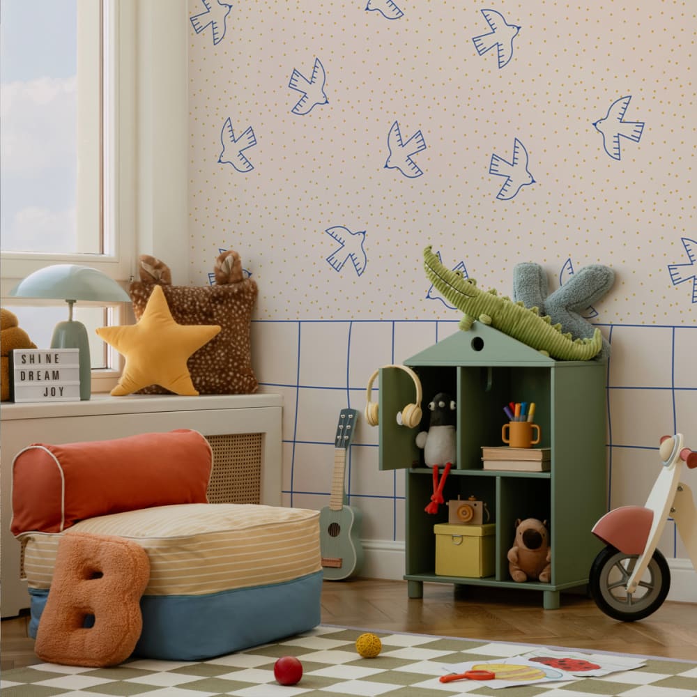 Papier peint panoramique enfant oiseaux beige 300x250cm-made in france