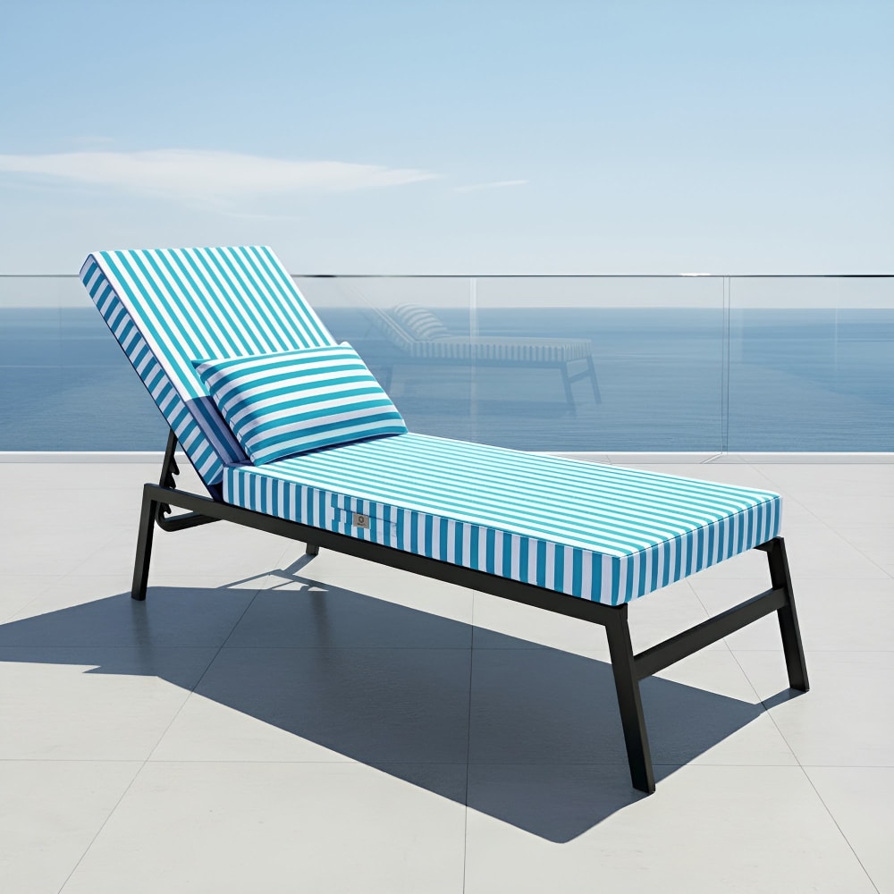 Coussin bain de soleil premium avec coussin - Rayures Turquoises