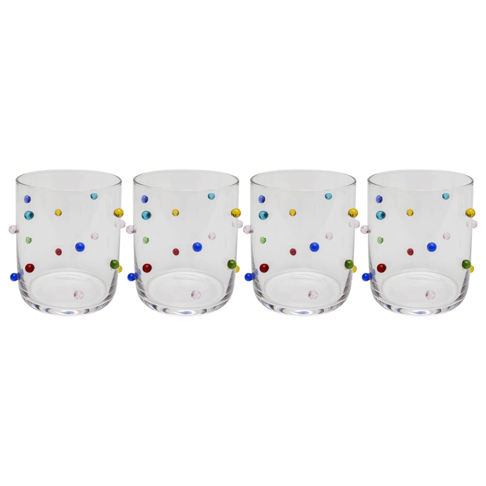 Lot de 4 - verres à eau en verre à pois multicolores en relief