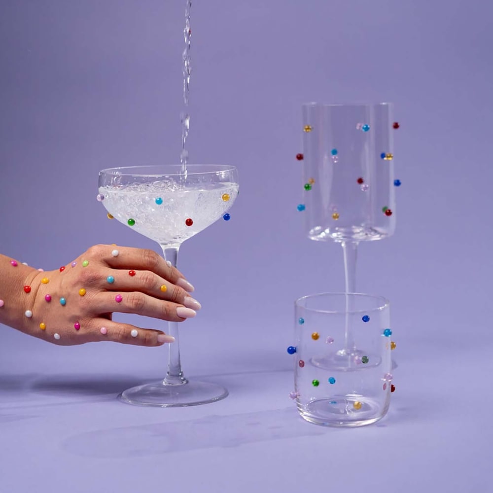 Lot de 4 - verres à cocktail en verre à pois multicolores en relief - Maisons du Monde