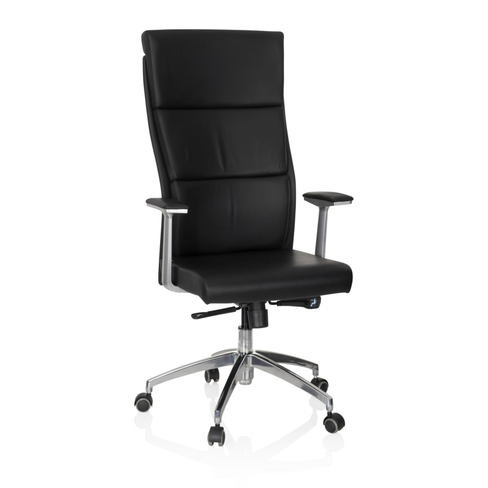 hjh OFFICE Luxus Chefsessel aus Leder, Schwarz Schwarz Leder