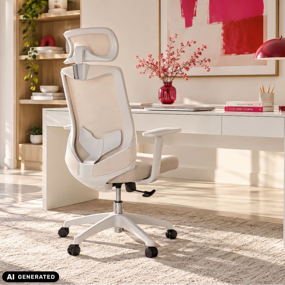 Home Office Bürostuhl aus Stoff / Netzstoff, Beige - Maisons Du