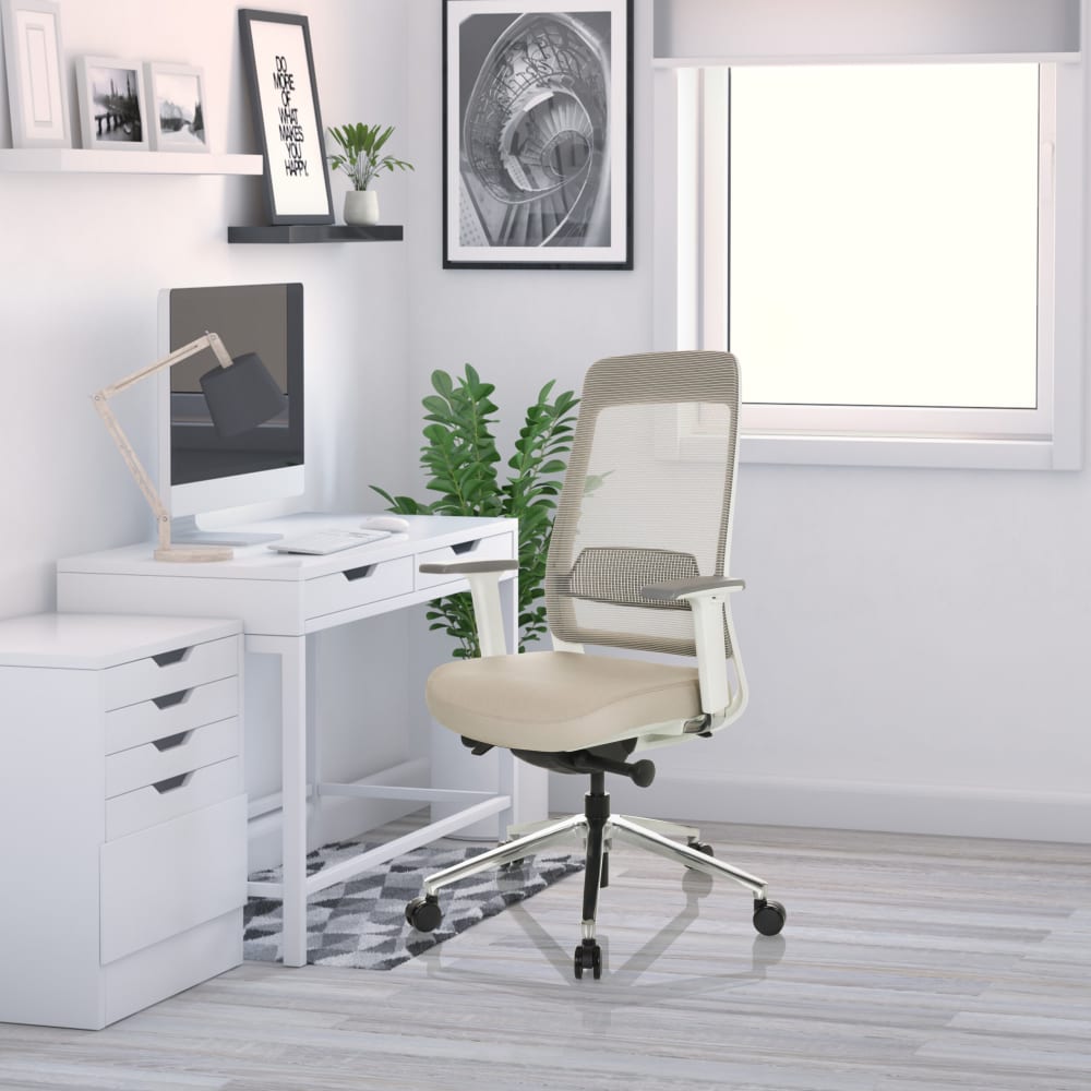 Profi Bürostuhl aus Stoff / Netzstoff, Beige/Grau - Maisons Du