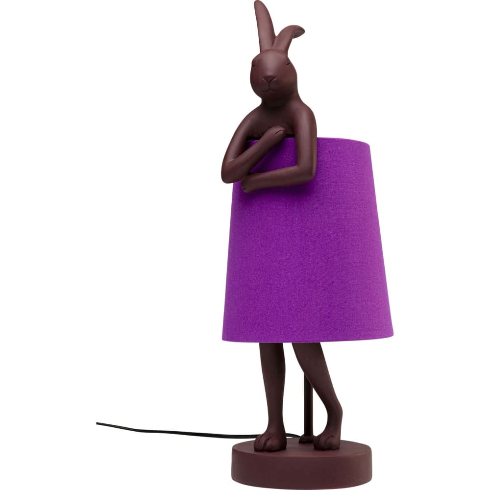Lampe lapin en polyrésine bordeaux et lin violet H50