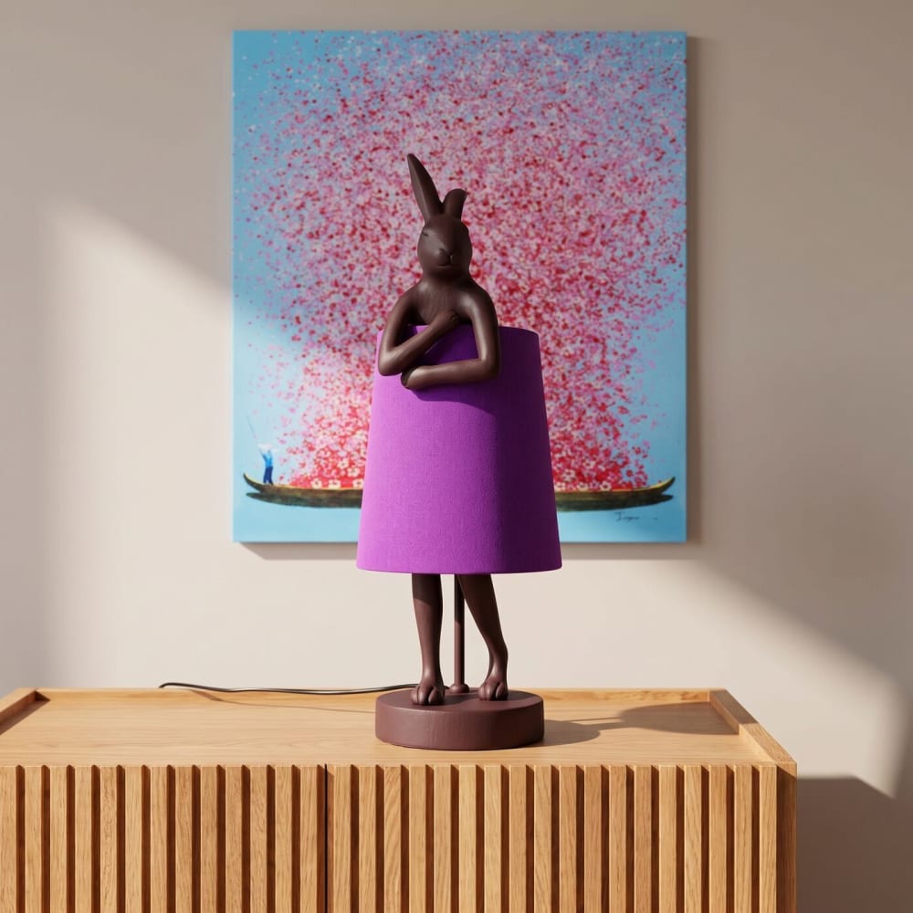 Lampe lapin en polyrésine bordeaux et lin violet h50 - Maisons du Monde