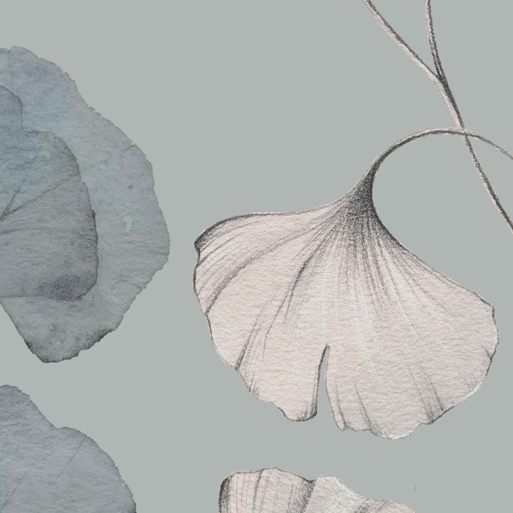 Papier peint esprit gingko, vert de gris 300 x 250cm — vue 4