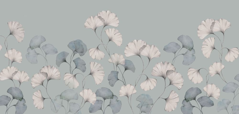 Papier peint esprit gingko, vert de gris 225 x 250cm — vue 3