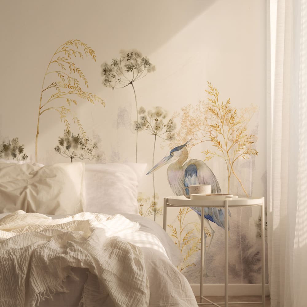 Papier peint panoramique héron bleu solaire 150x250cm-made in france
