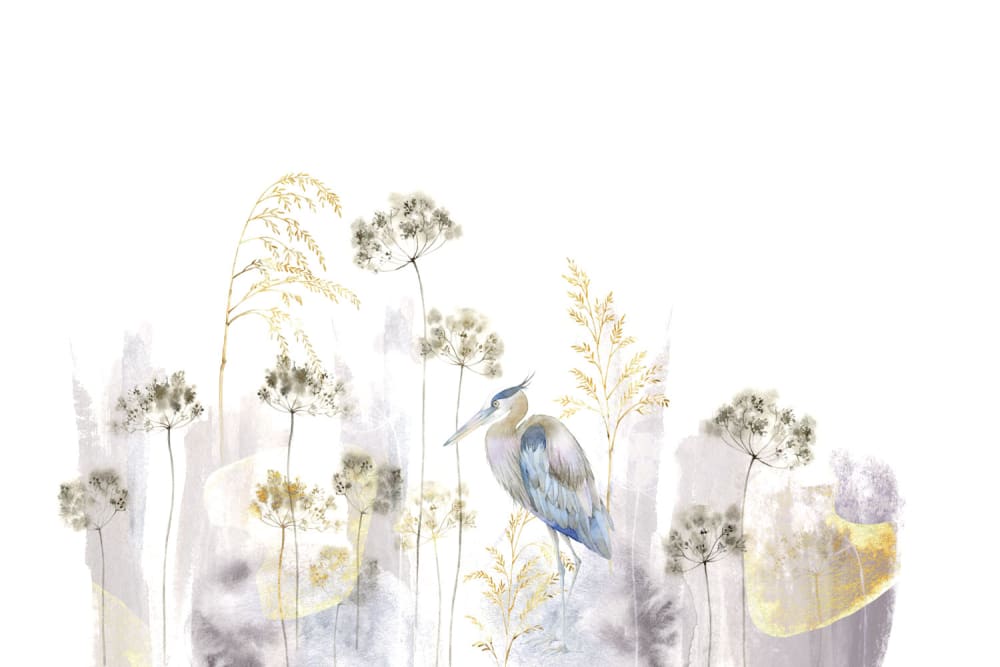 Papier peint panoramique Héron bleu, Solaire 225 x 250cm