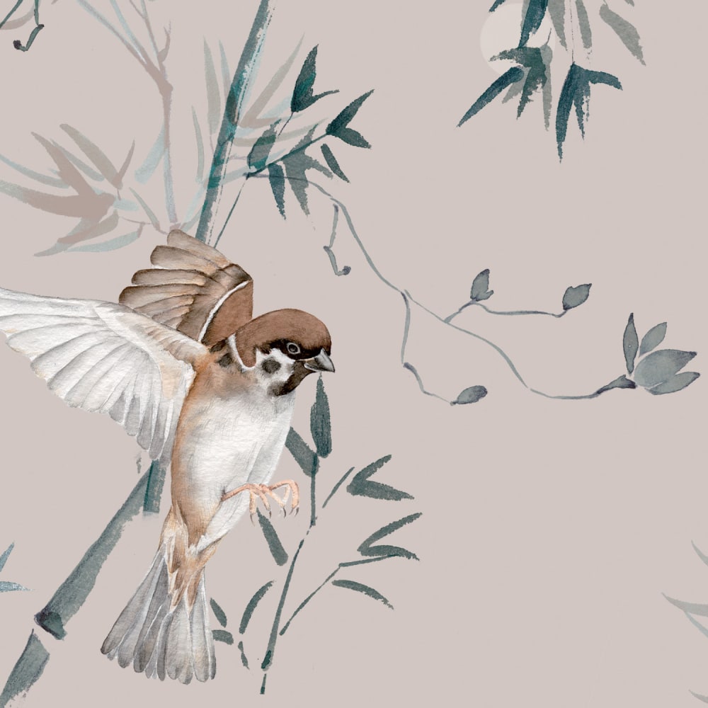 Papier peint moineaux du japon, gris clair 225 x 250cm — vue 4