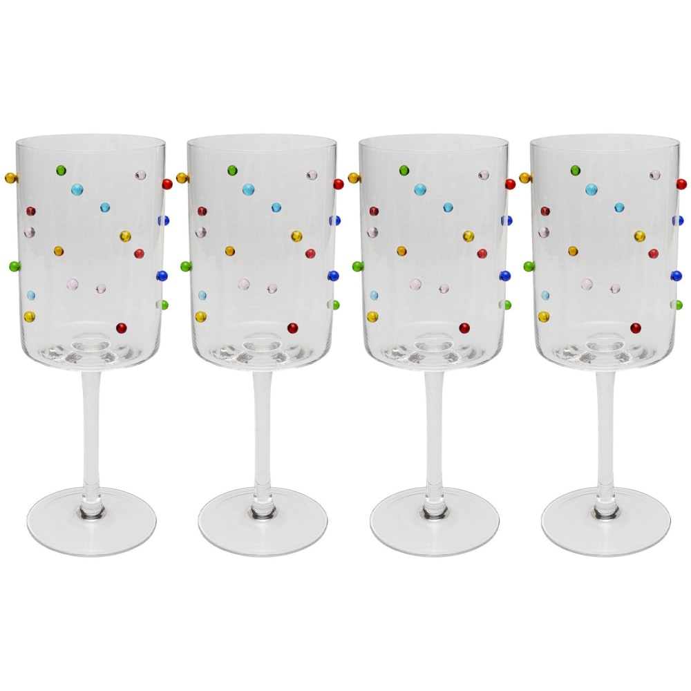 Kare Design Lot de 4 - verres à vin en verre à pois multicolores en relief Transparent