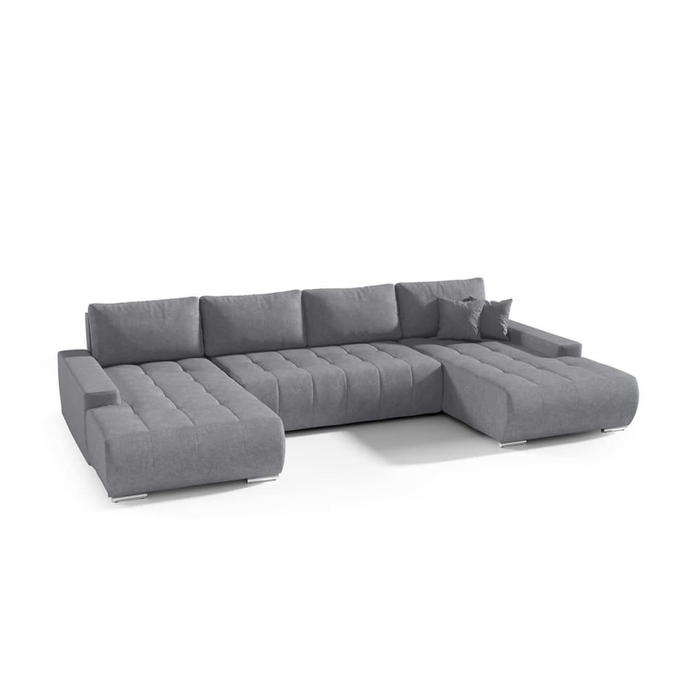 Canapé d'angle panoramique convertible 6 places en tissu gris