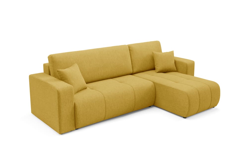 Canapé d'angle convertible en tissu anti tâche hydrophobe jaune