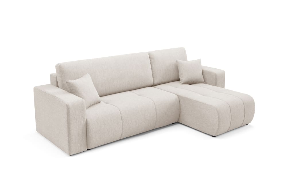 Canapé d'angle convertible en tissu anti tâche hydrophobe beige