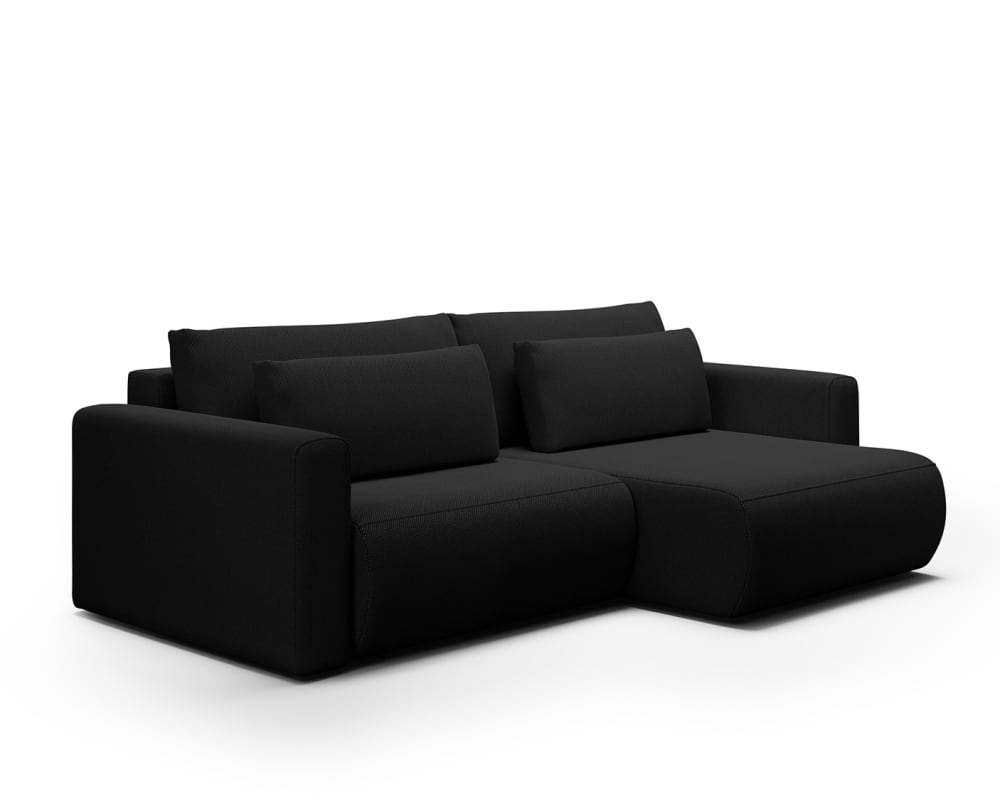 Canapé d'angle convertible en tissu hydrophobe antitâche noir