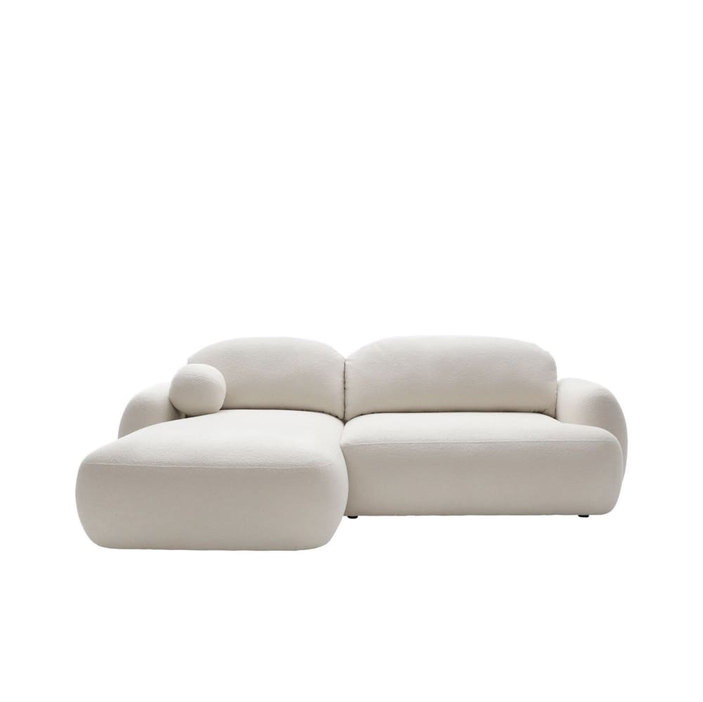 Canapé d'angle convertible en tissu bouclette angle gauche blanc cassé