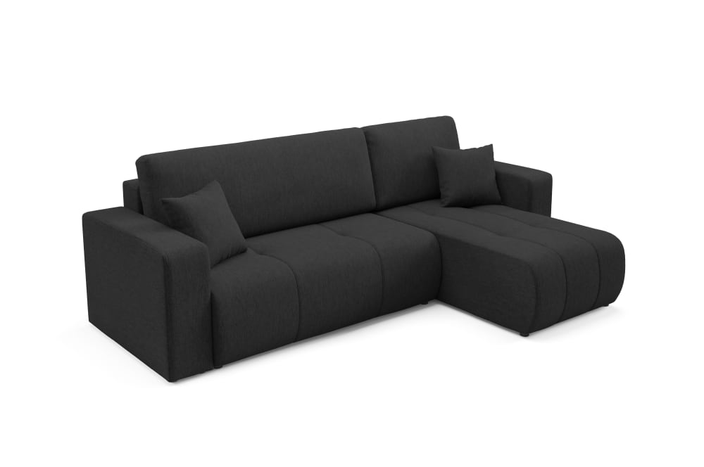 Canapé d'angle convertible en tissu anti tâche hydrophobe noir