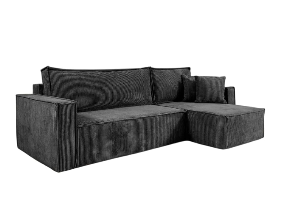 Canapé d'angle convertible 4 places en velours côtelé gris foncé