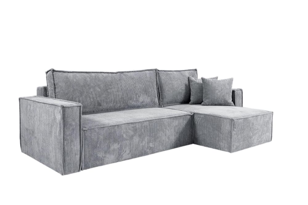 Canapé d'angle convertible 4 places en velours côtelé gris