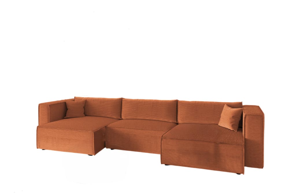 Canapé panoramique convertible 6 places en velours côtelé terracotta