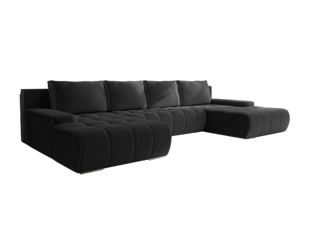 Canapé panoramique convertible en velours côtelé noir