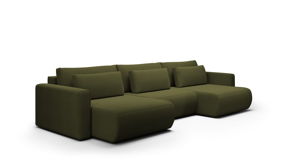 Canapé d'angle panoramique en tissu hydrophobe antitâche vert