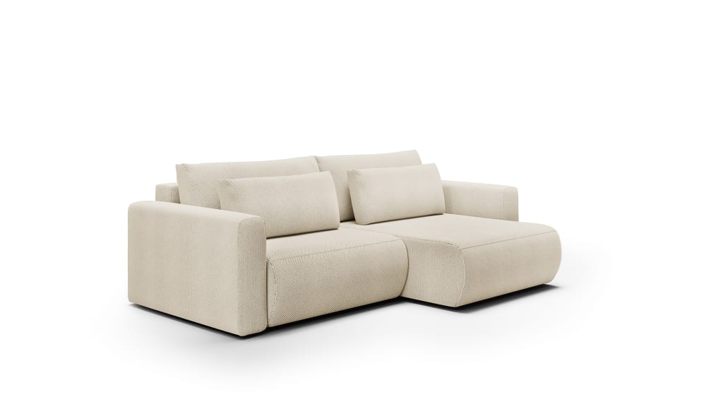 Canapé d'angle convertible en tissu hydrophobe antitâche beige