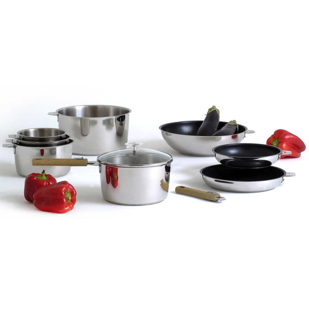 Cuisinox Abnehmbarer Griff in heller Holzoptik aus Edelstahl 18/10, Holz Braun Edelstahl