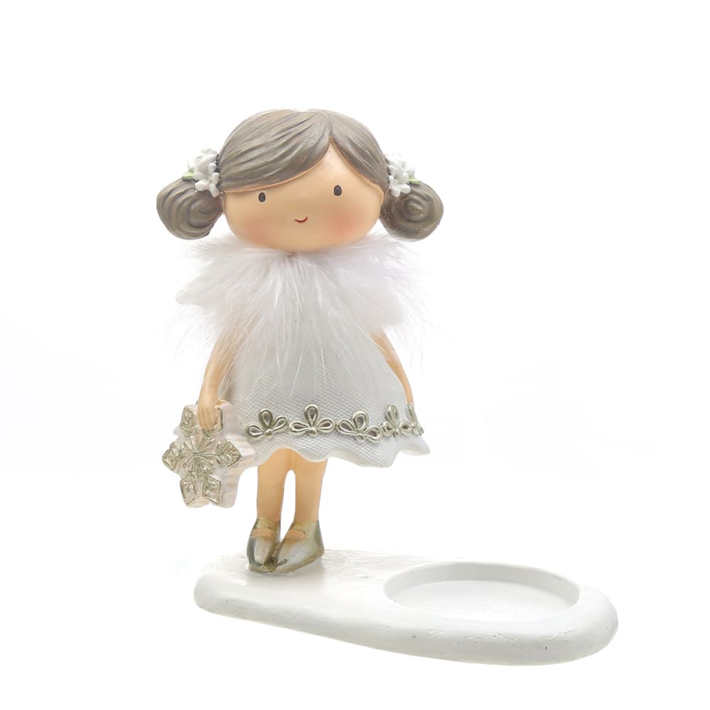 Portavelas de navidad figura niña artificial blanco y dorado h14