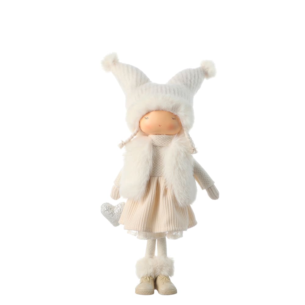 Figura de navidad niña decorativa artificial crema y blanca h50