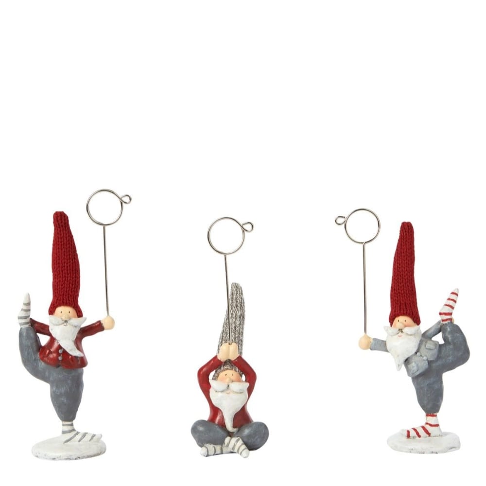 Set de 3 porte-bougies père-noël yoga en résine rouge et gris H10 Set de 3 porte-bougies père-noël yoga en résine rouge et gris H10