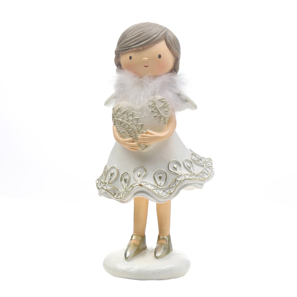 Figura de navidad niña con corazón artificial blanca h18