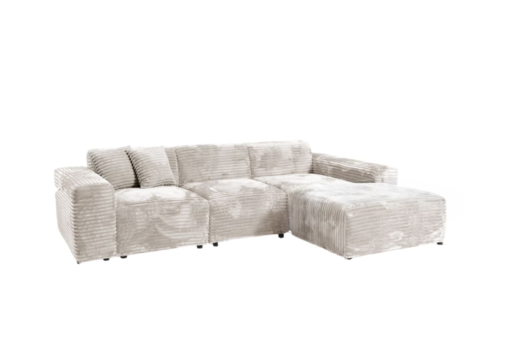 Canapé d'angle gros côtelé doux angle droit beige