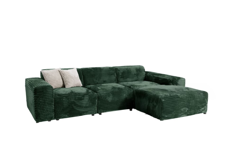 Canapé d'angle gros côtelé doux angle droit vert