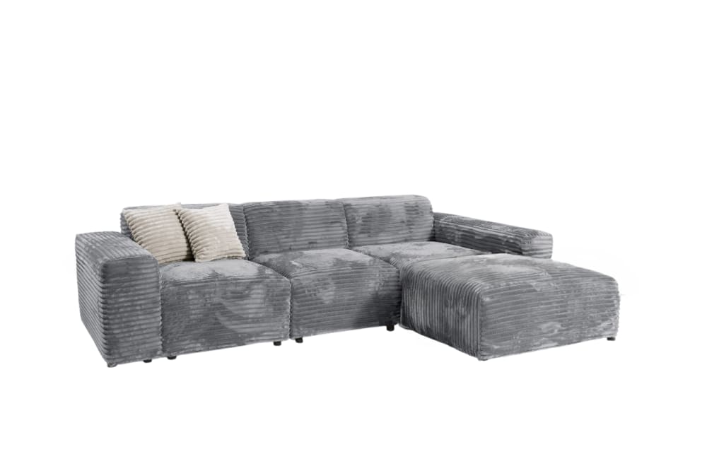 Canapé d'angle gros côtelé doux angle droit gris